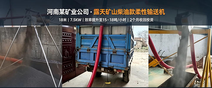 露天矿山柔性螺旋输送机现场案例实拍，18米7.5KW，输送效率15‑18吨每小时