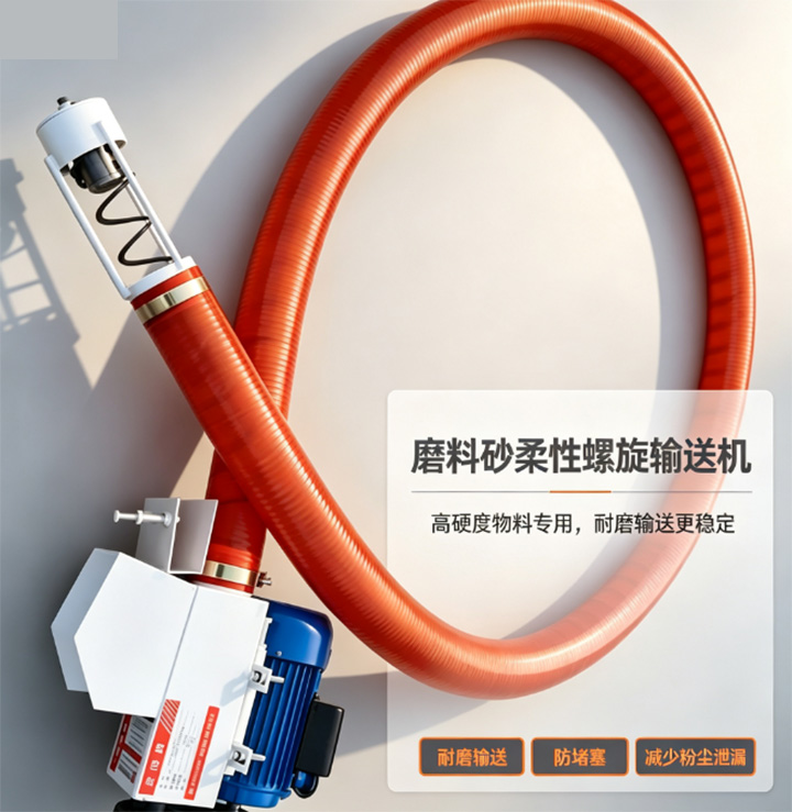 磨料砂柔性螺旋输送机，高硬度物料耐磨输送设备