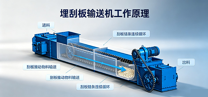埋刮板输送机工作原理示意图